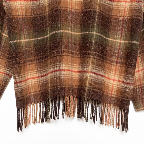 SOLD - Vintage Brown Green Wool-Blend Plaid Fringed Shirt Jacket Norton Studio - Picture 8 of 12